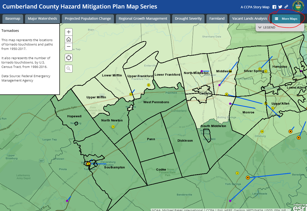 screen-shot of esri map series storymap with more maps navigation text