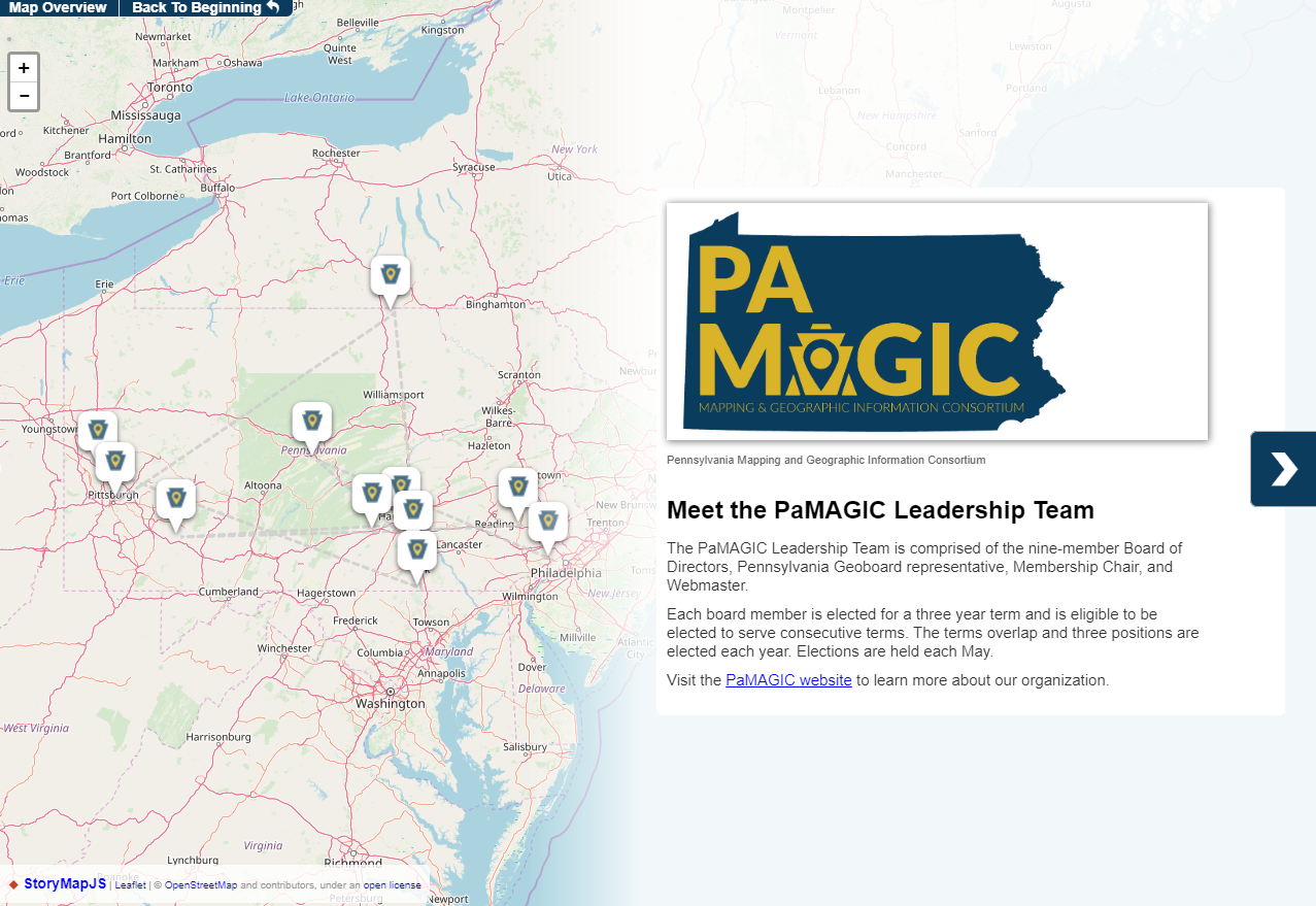 screen shot of a web map application developed using the StoryMapsJS platform