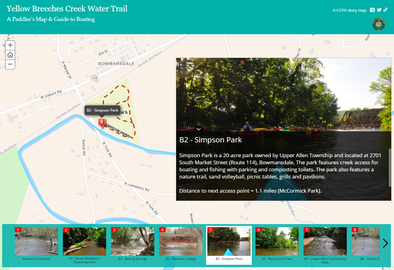 screen shot of the esri map tour storymap web map application